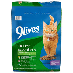 9Lives Indoor Essentials 12-lb bag with chicken and salmon for indoor cats.