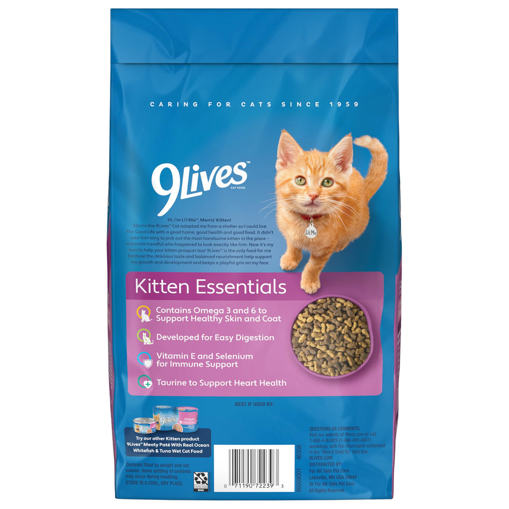 9Lives Kitten Essentials chicken kibble close-up showing small size