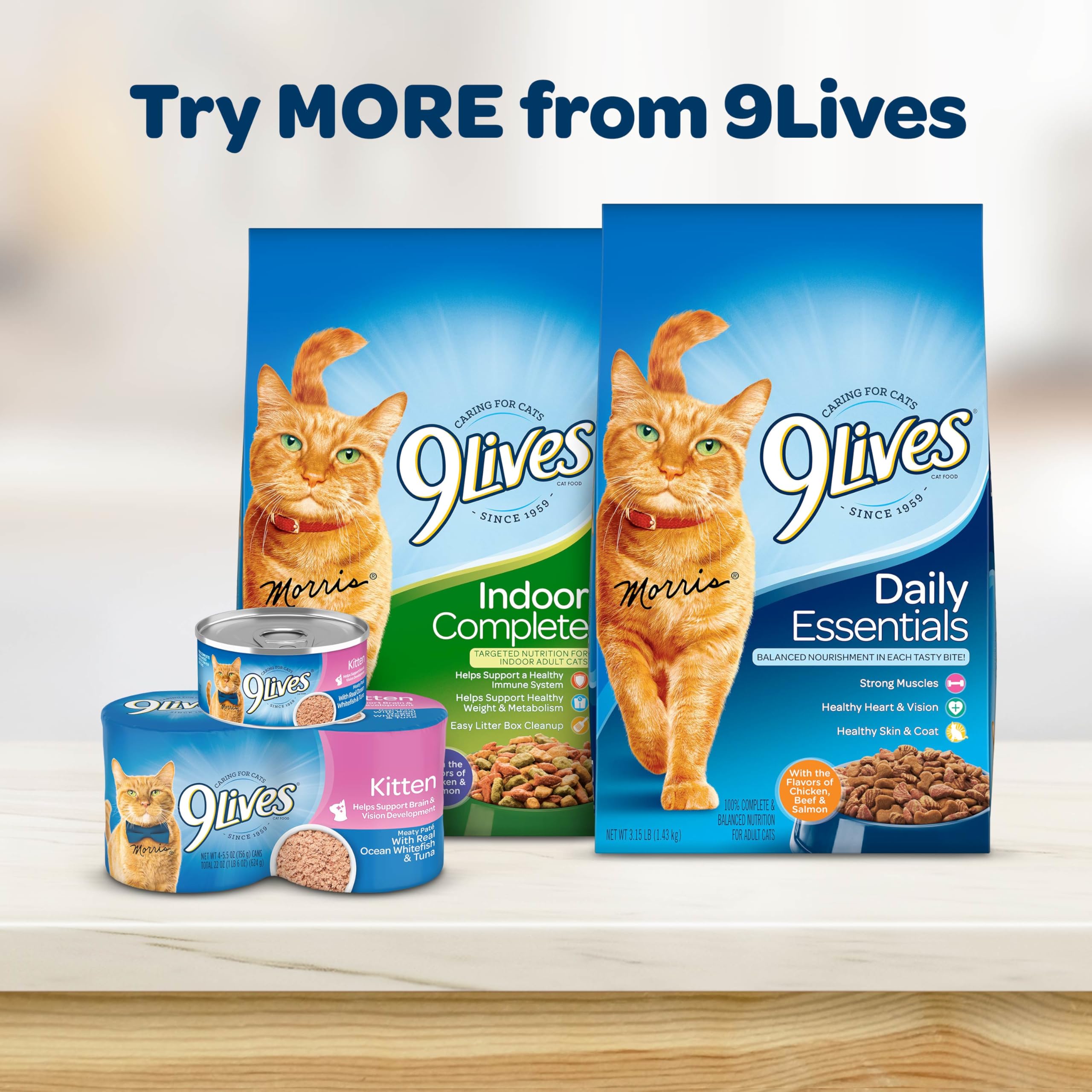 9Lives Kitten Essentials nutrition label highlighting EPA DHA and vitamin A
