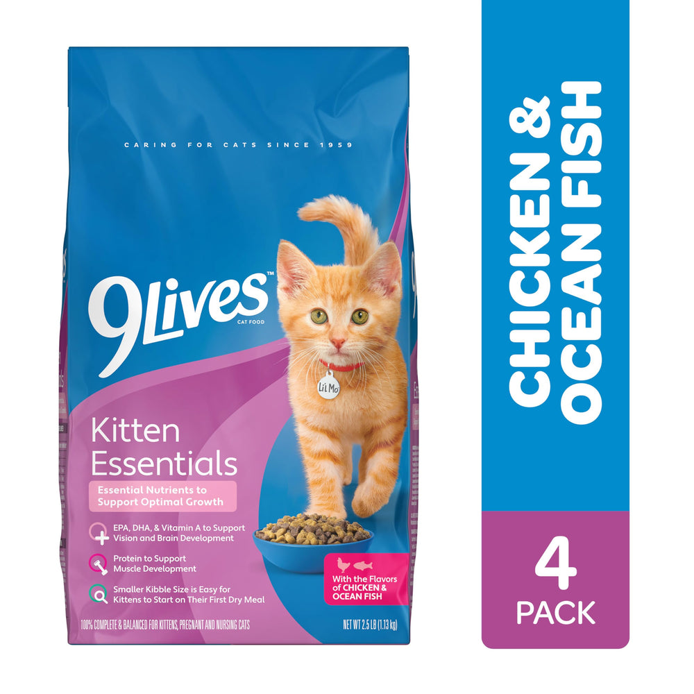 9Lives Kitten Essentials ocean fish kibble close-up with texture