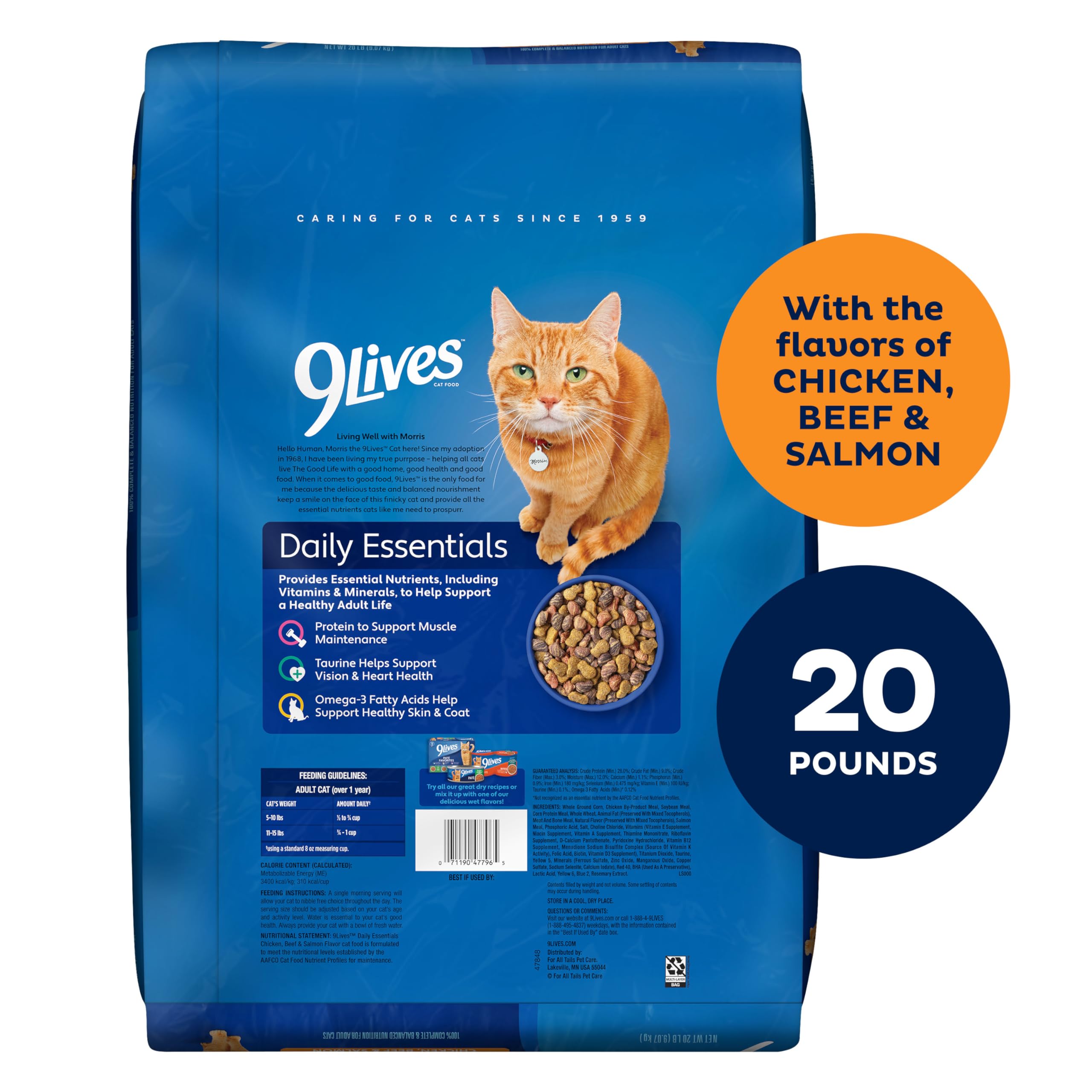 9Lives Taurine-rich formula supports heart and vision health for cats