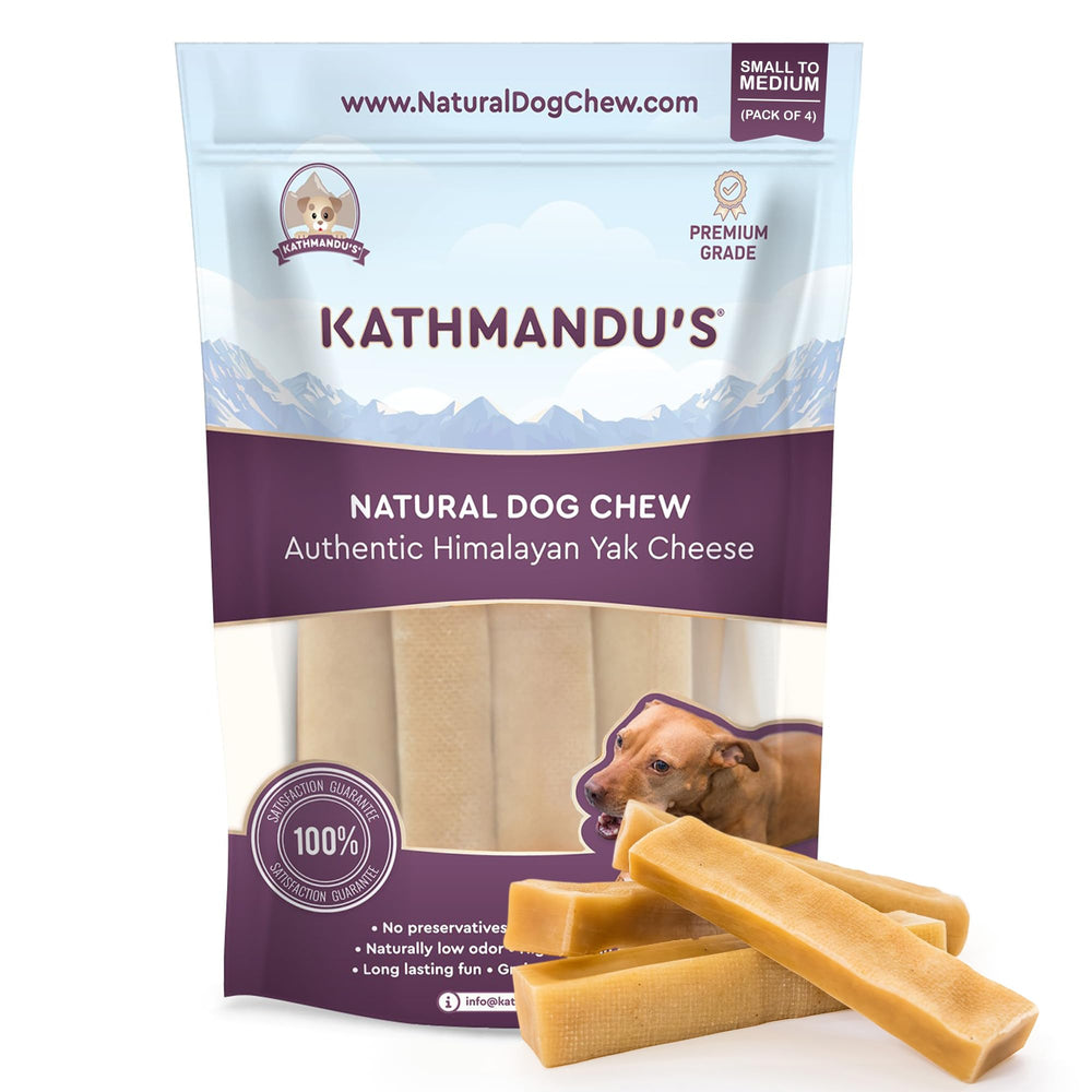 Kathmandu's Authentic Himalayan Yak Chews for small to medium dogs packaged as four chews.