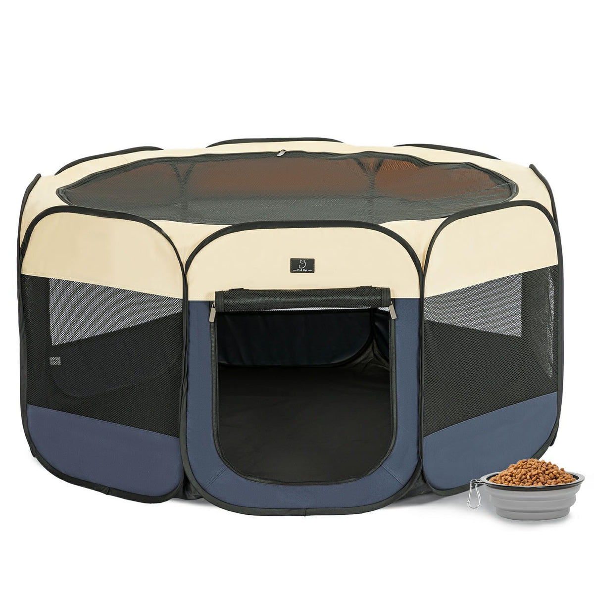 A 4 Pet Dog Playpen blue-beige offers a secure indoor-outdoor play space.