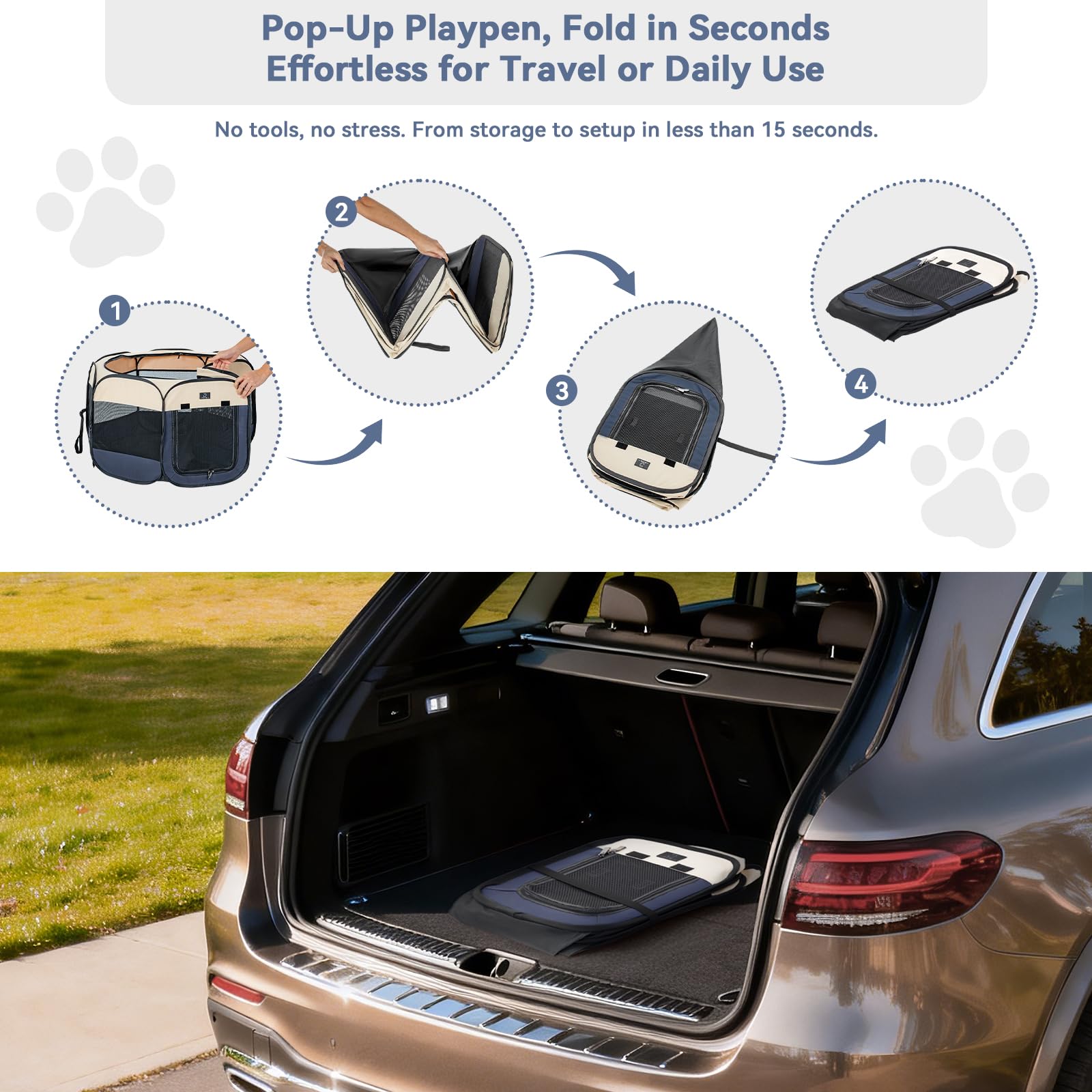 A 4 Pet Dog Playpen folded pop-up for quick setup and storage.