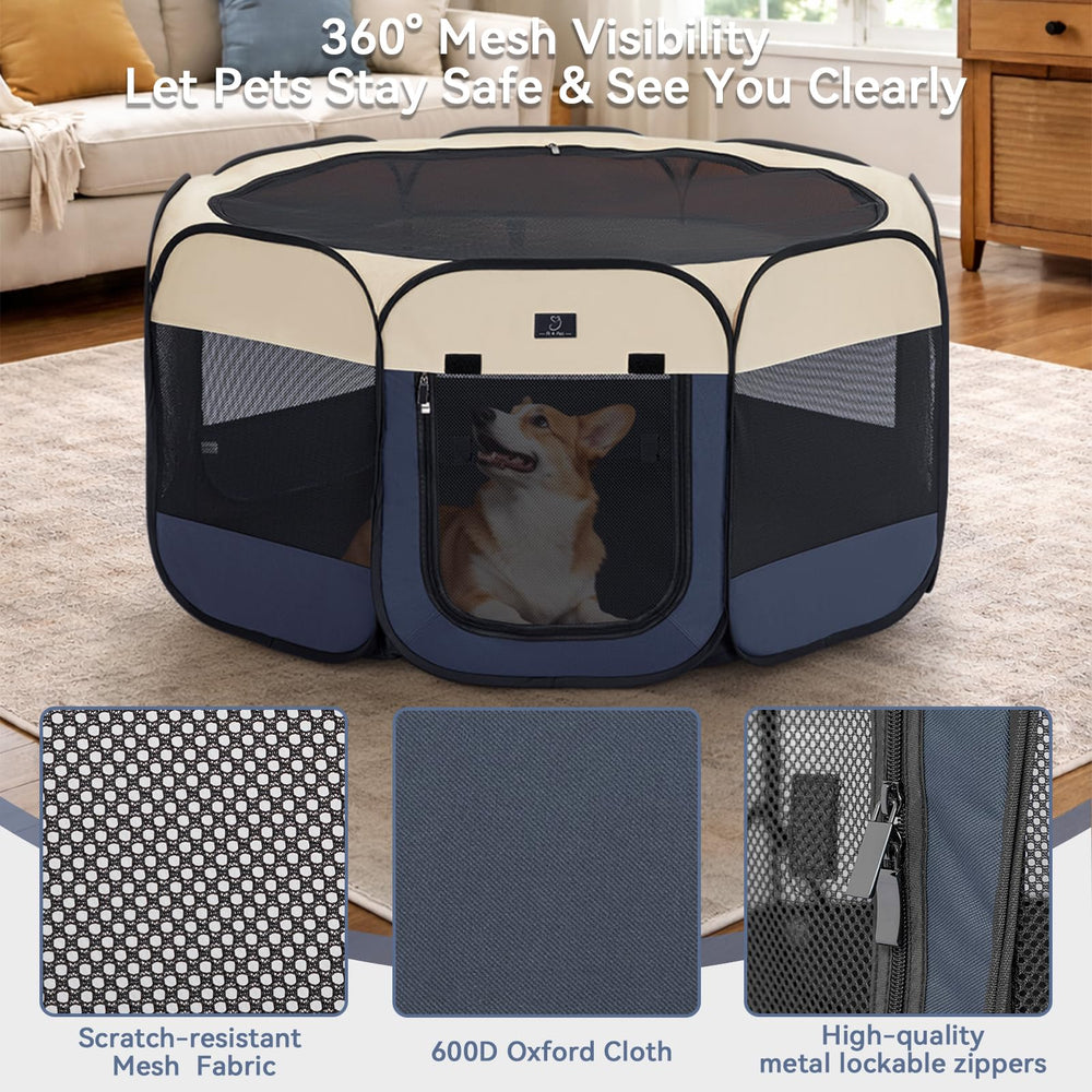 A 4 Pet playpen with built-in bowl inside for easy feeding and hydration.