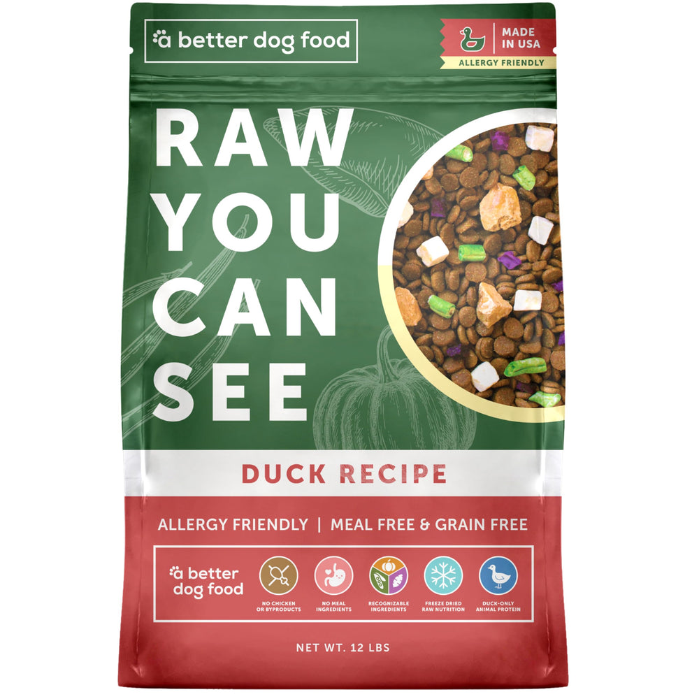 A Better Treat allergy-friendly duck dog food in a bowl supports sensitive stomachs.