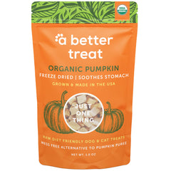 A Better Treat freeze-dried organic pumpkin treats in package, ideal for tasty training rewards.