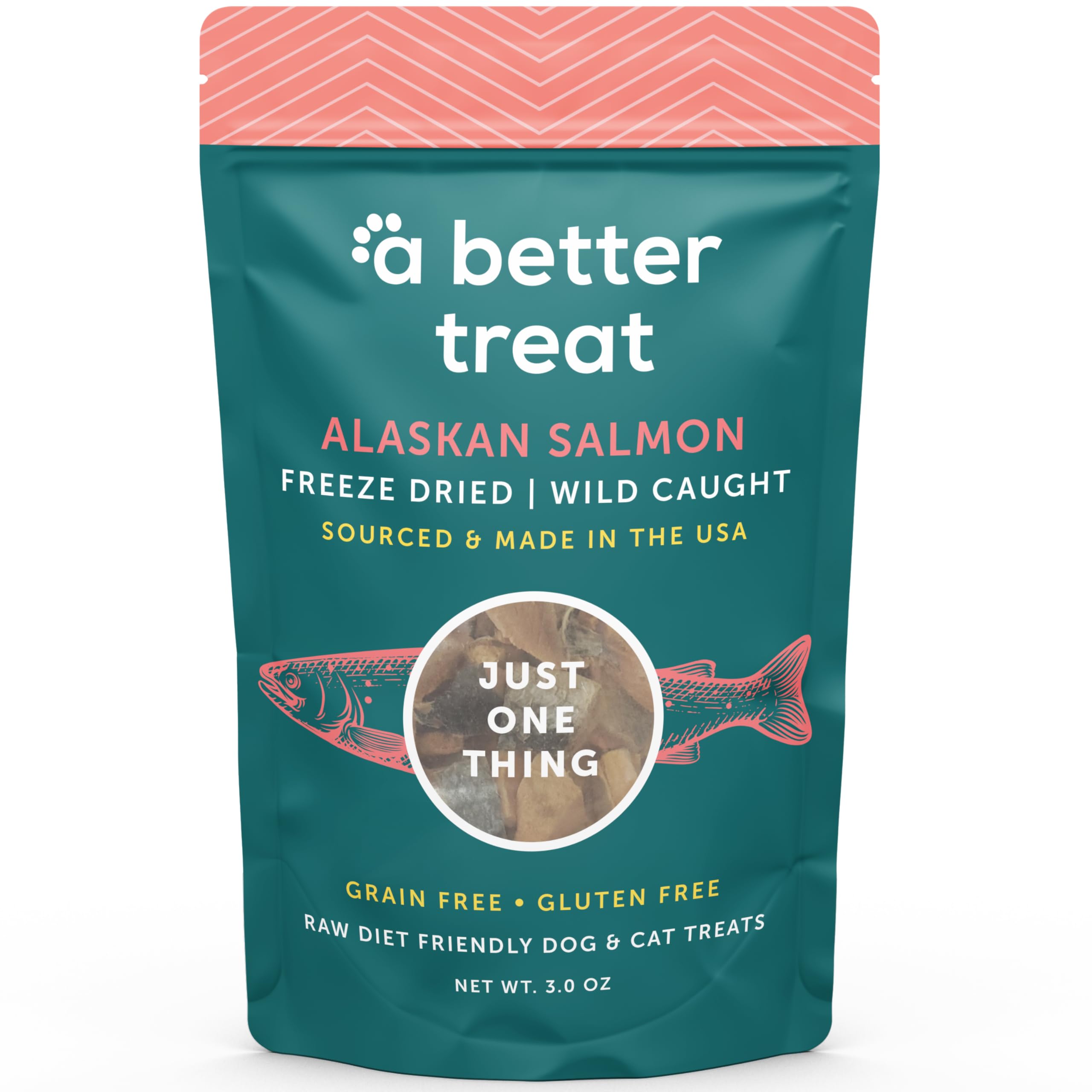 A Better Treat freeze-dried salmon dog treats in chunky pieces for training rewards.