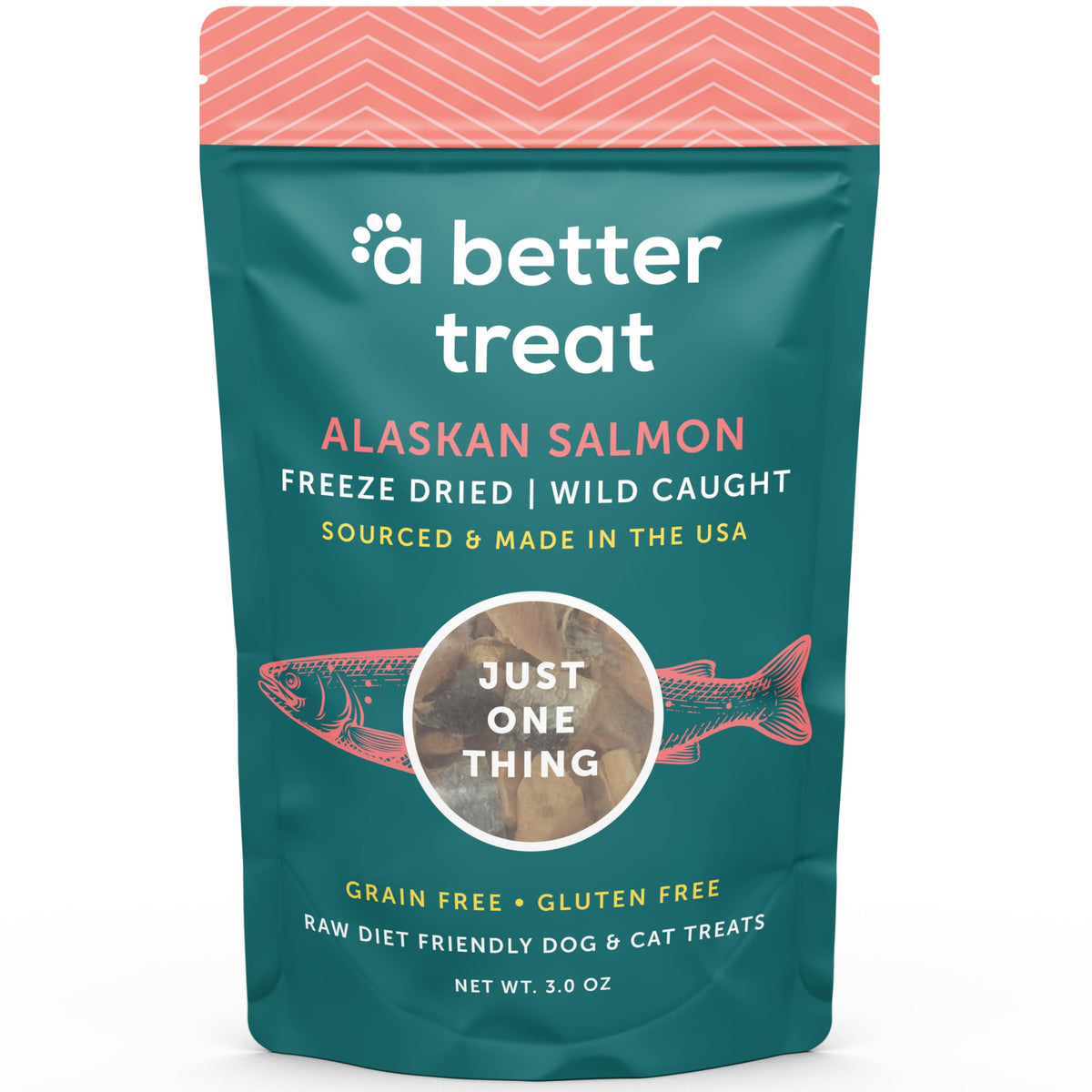 A Better Treat freeze-dried salmon dog treats in chunky pieces for training rewards.
