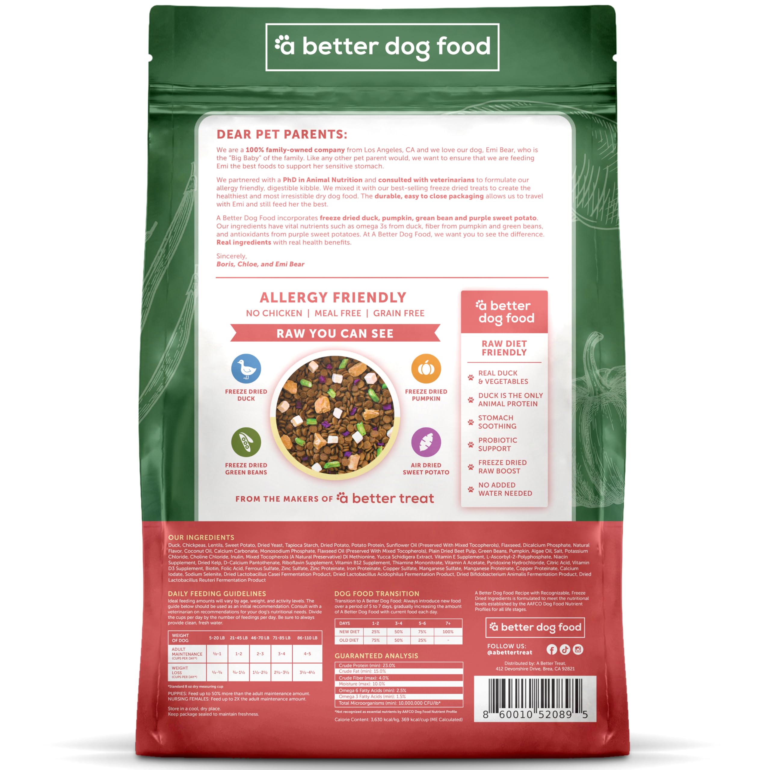 A Better Treat real duck and probiotic blend for balanced nutrition.
