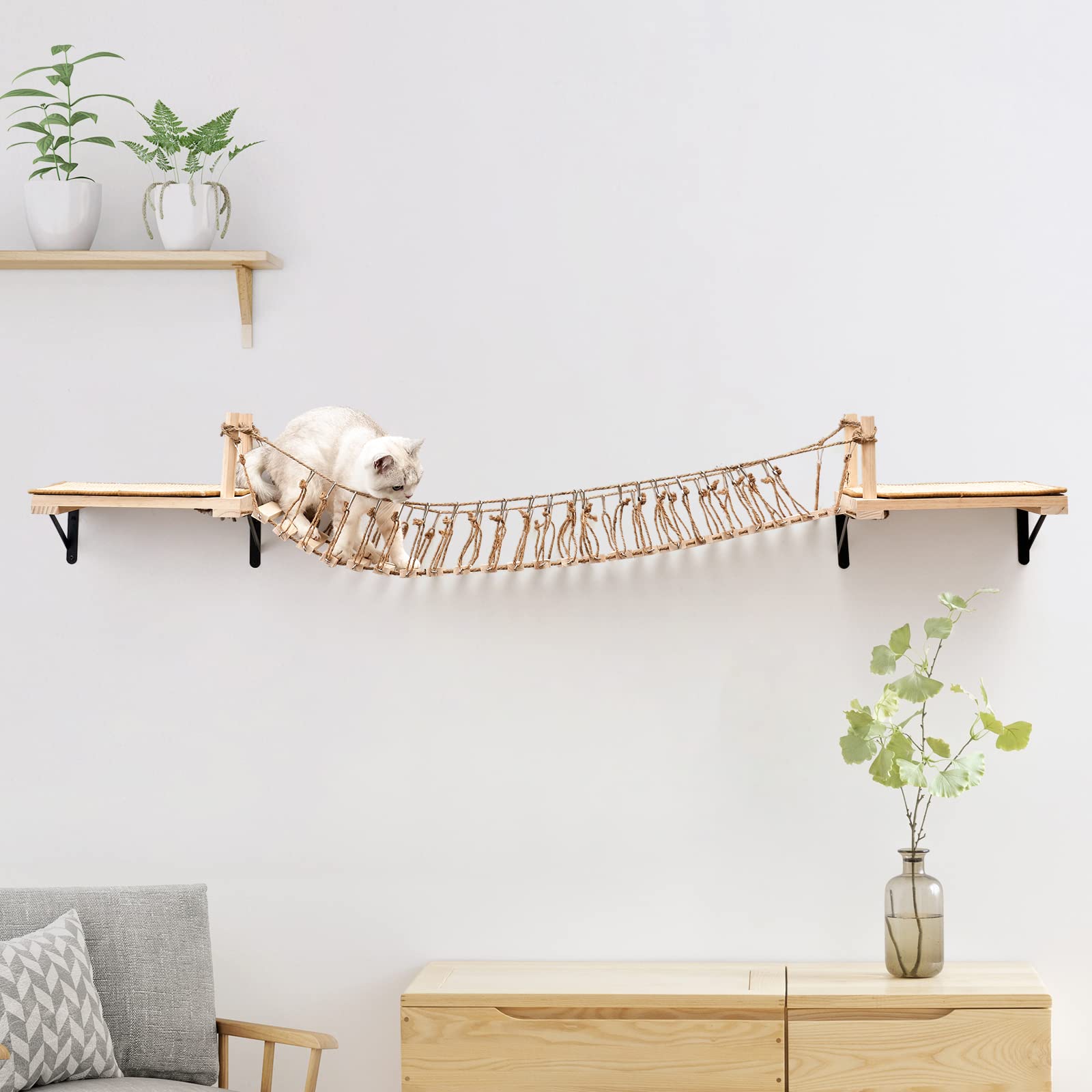 A.FATI cat bridge with natural sisal scratch mat offers satisfying scratching