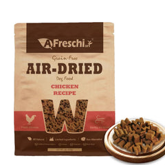 A Freschi srl air-dried dog food with real chicken recipe in a 1 lb starter bag, tasty and convenient.
