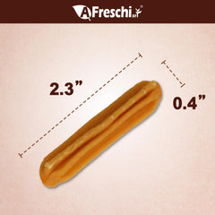 A Freschi srl chicken treats ingredients closeup highlighting real chicken as first ingredient.