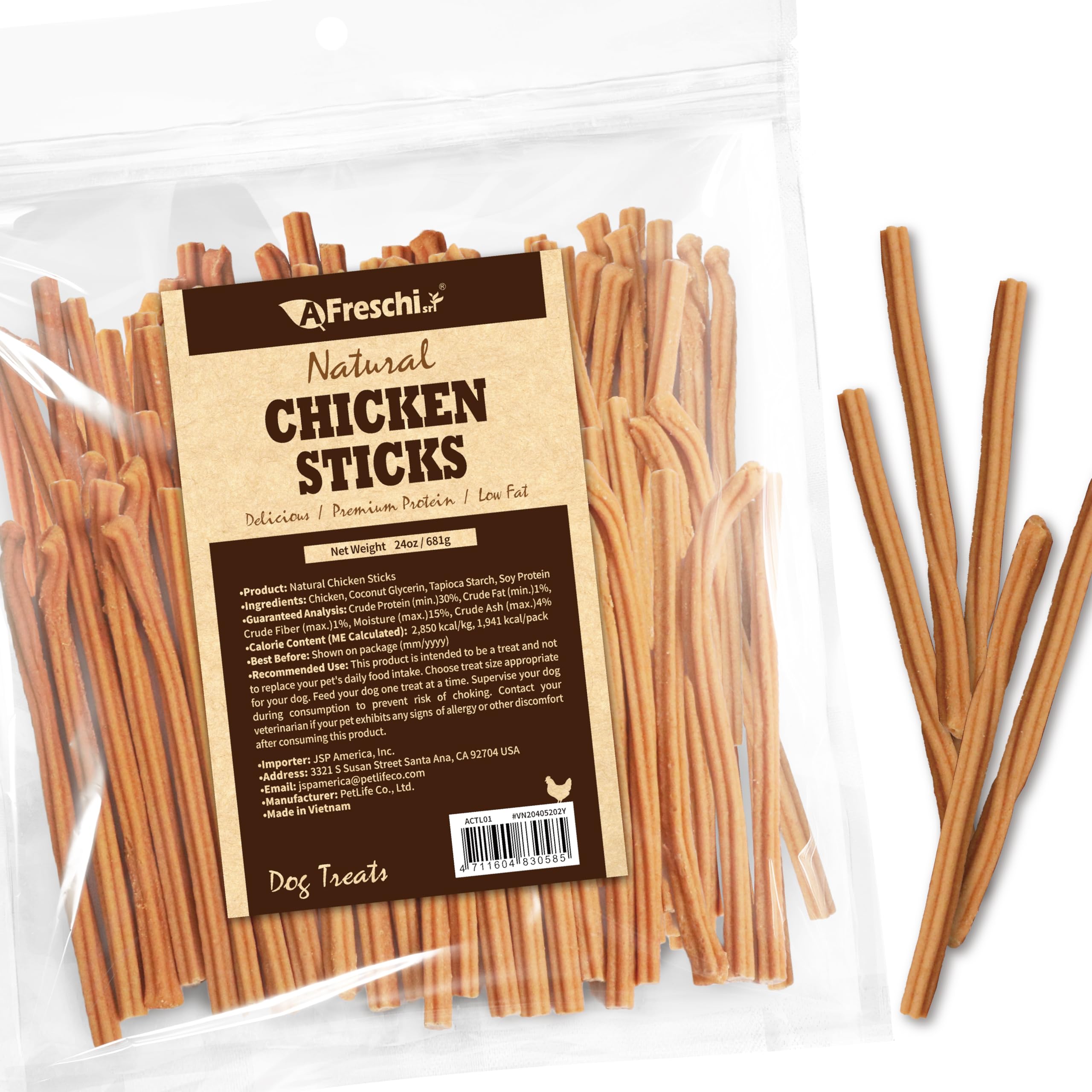 A Freschi srl chicken dog treats with real chicken for training rewards