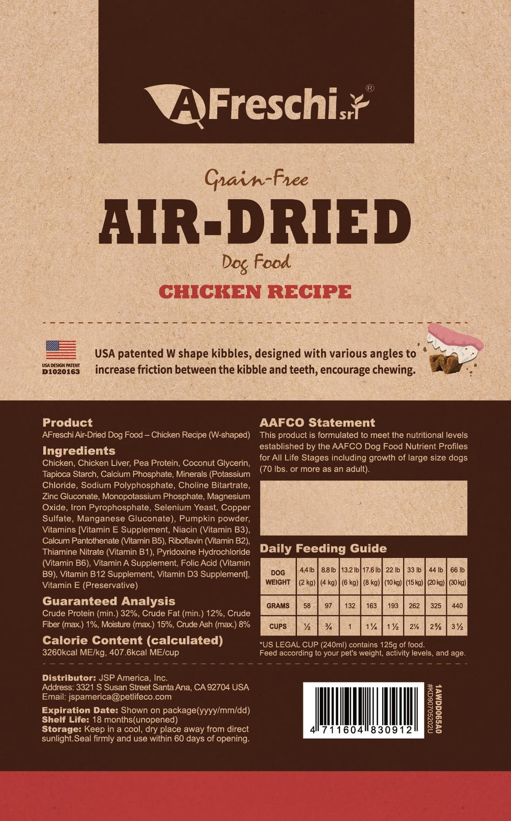 A Freschi srl grain-free packaging highlights premium real chicken ingredients.