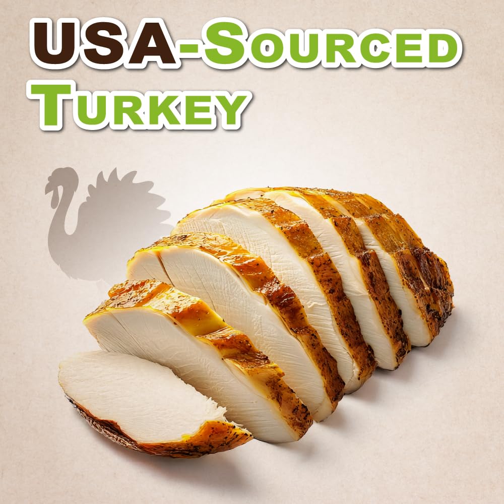 A Freschi srl turkey dog treats close-up of turkey meat for irresistible aroma.