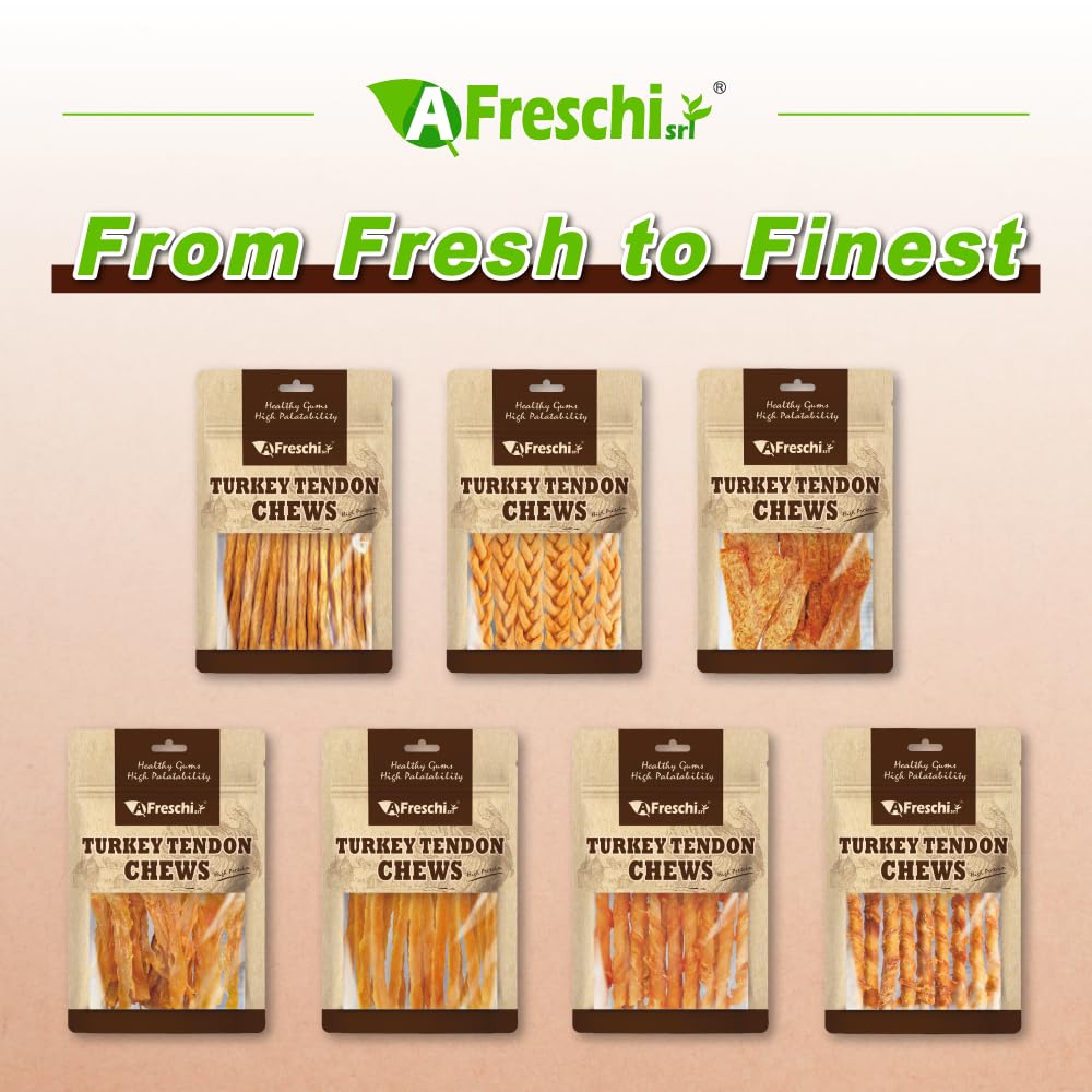 A Freschi srl turkey tendons resealable bag shot showcases convenient portion control for training