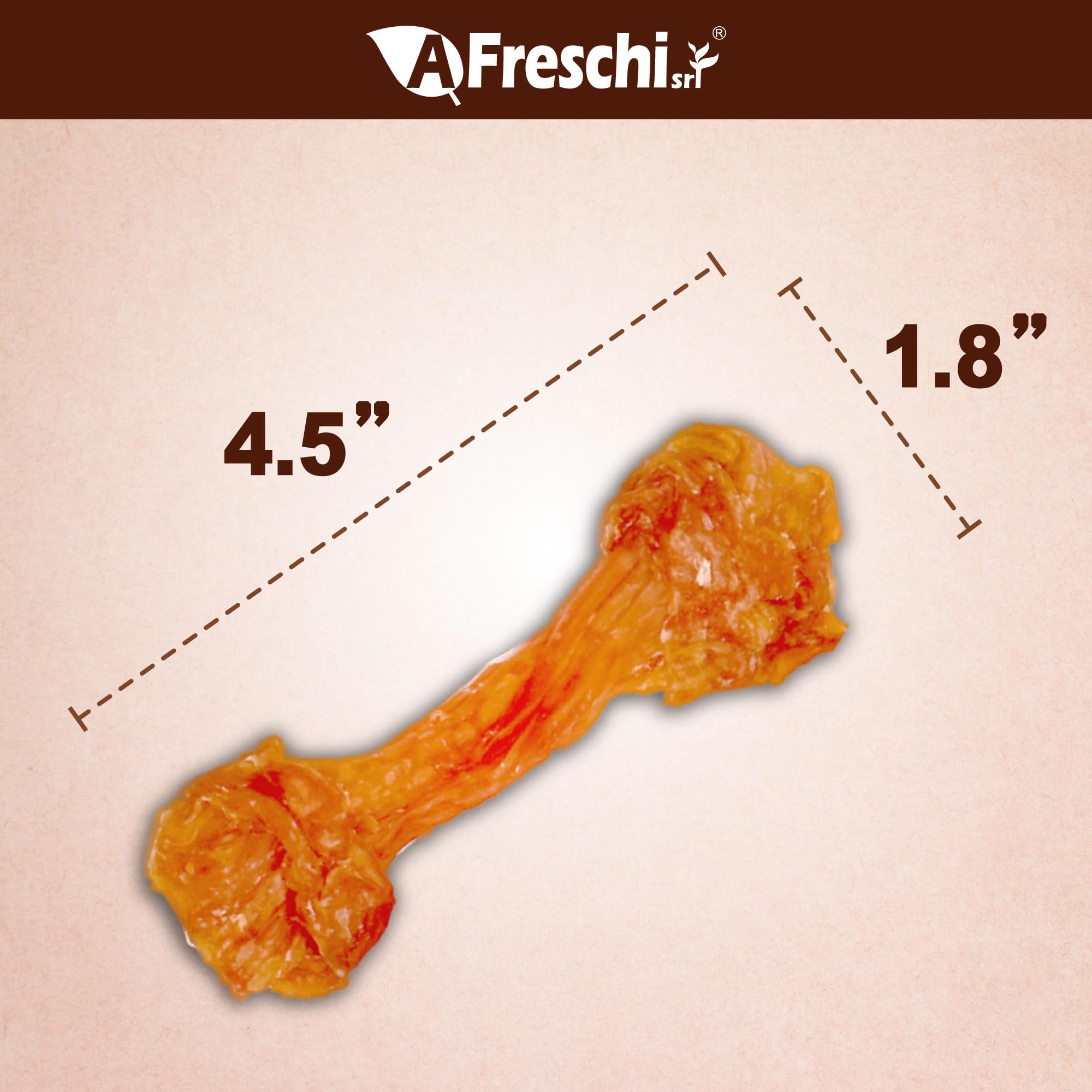Close-up of A Freschi turkey tendon chew showing chewy texture and flavor.