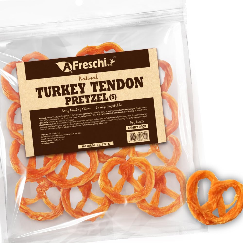 A Freschi turkey tendons dog chew 8 oz pack long lasting chew