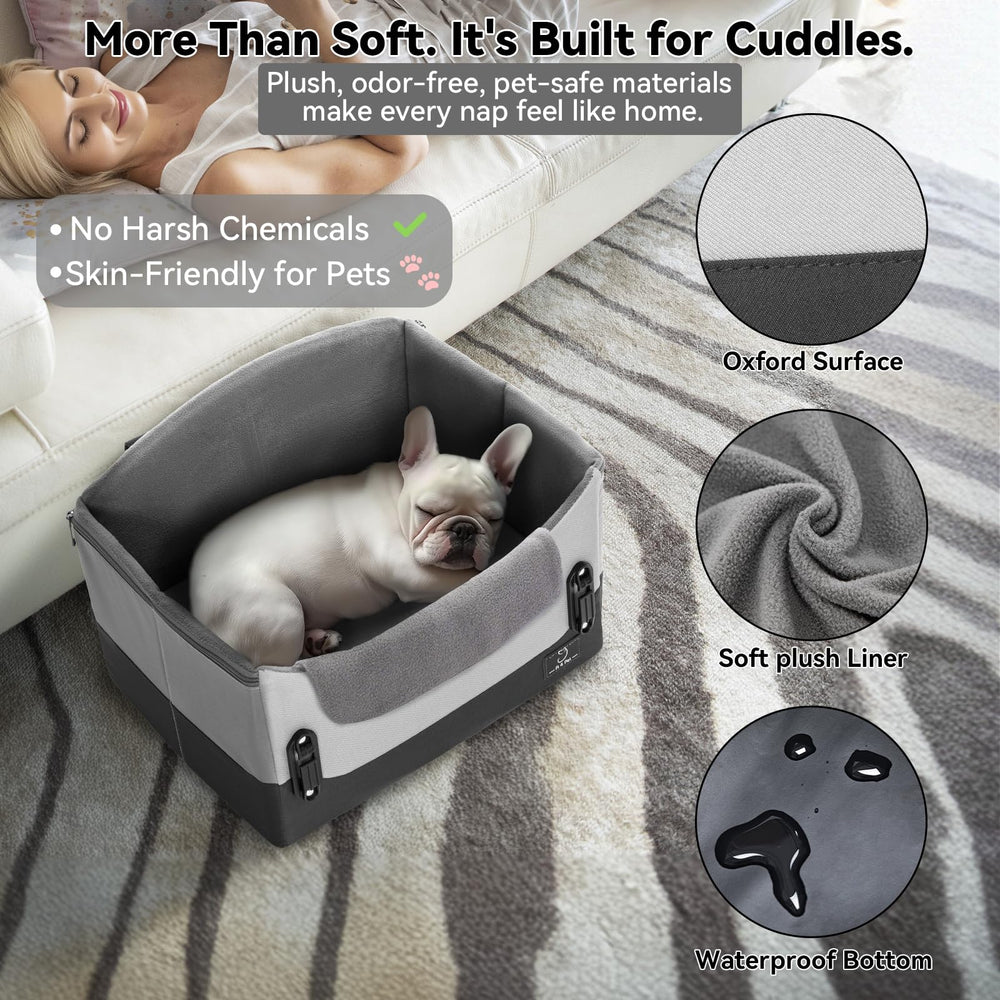 A4 Pet dog car seat foldable and portable for travel and home use.