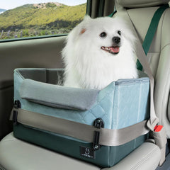 A4 Pet dog car seat front view elevates small dogs for a calm road view.
