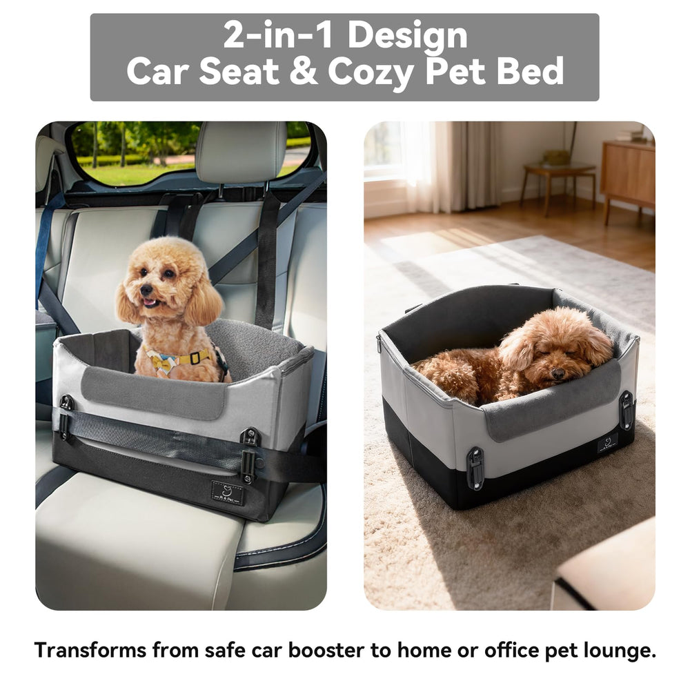 A4 Pet dog car seat plush cushion with easy wipe-clean exterior.