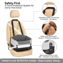 A4 Pet dog car seat raised height lets anxious dogs see outside for calmer rides.