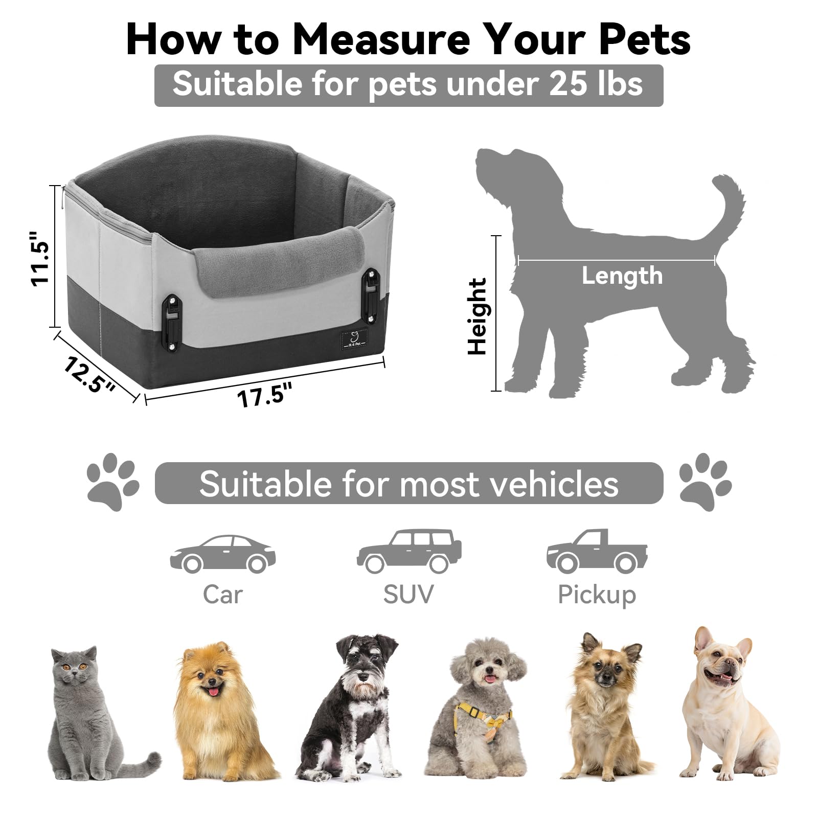 A4 Pet dog car seat with tether leash for secure relaxation.