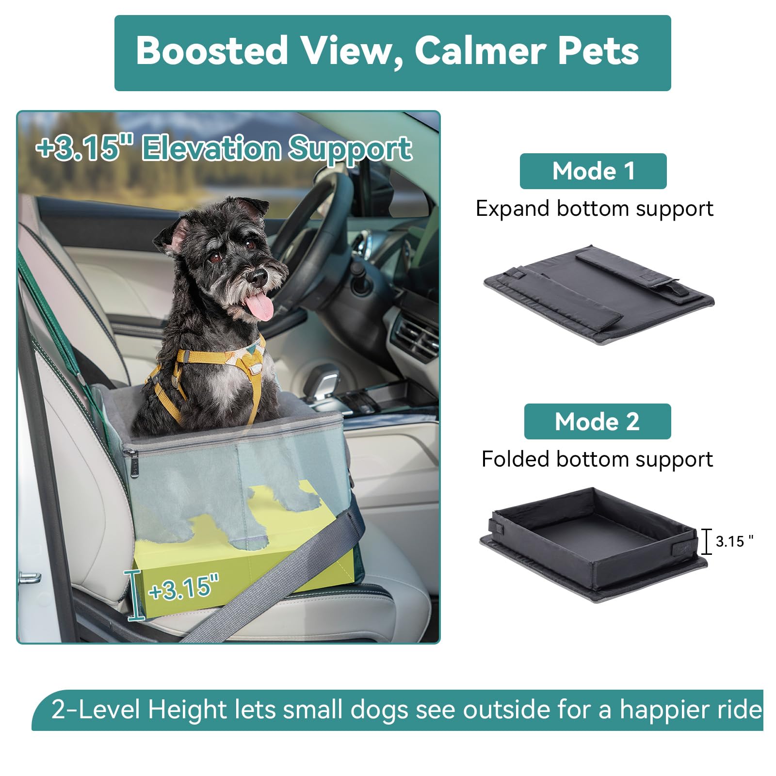 A4 Pet elevated seat near side shows 3.15 inch lift for better visibility.
