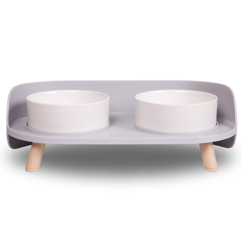 A4DOG ceramic bowls with stand front view showing elevated feeding setup