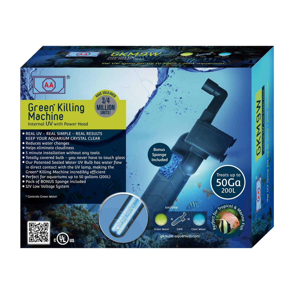 AA GKM9W internal UV system (black) for 50-gallon tanks with pump, clear water potential