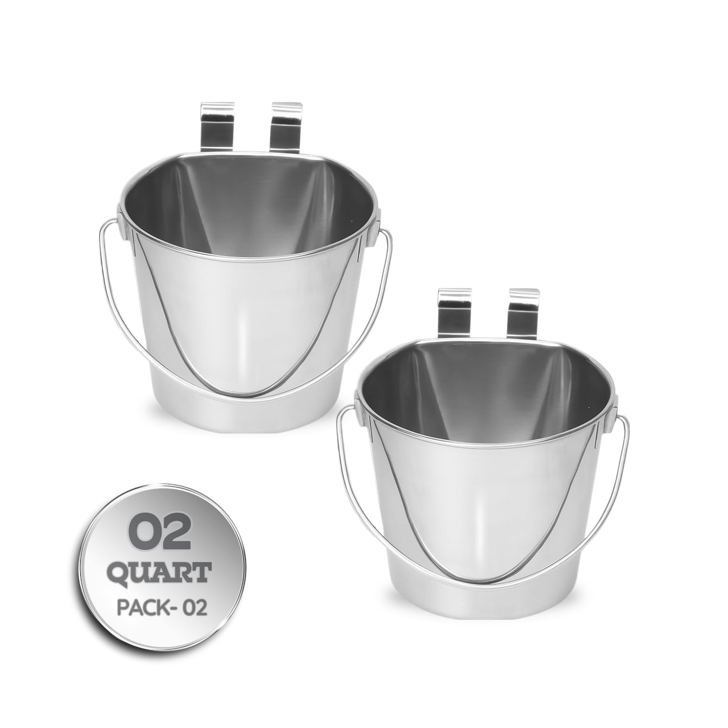 AASPIRE PETS 2qt bucket with flat back and dual hooks for secure kennel mounting.