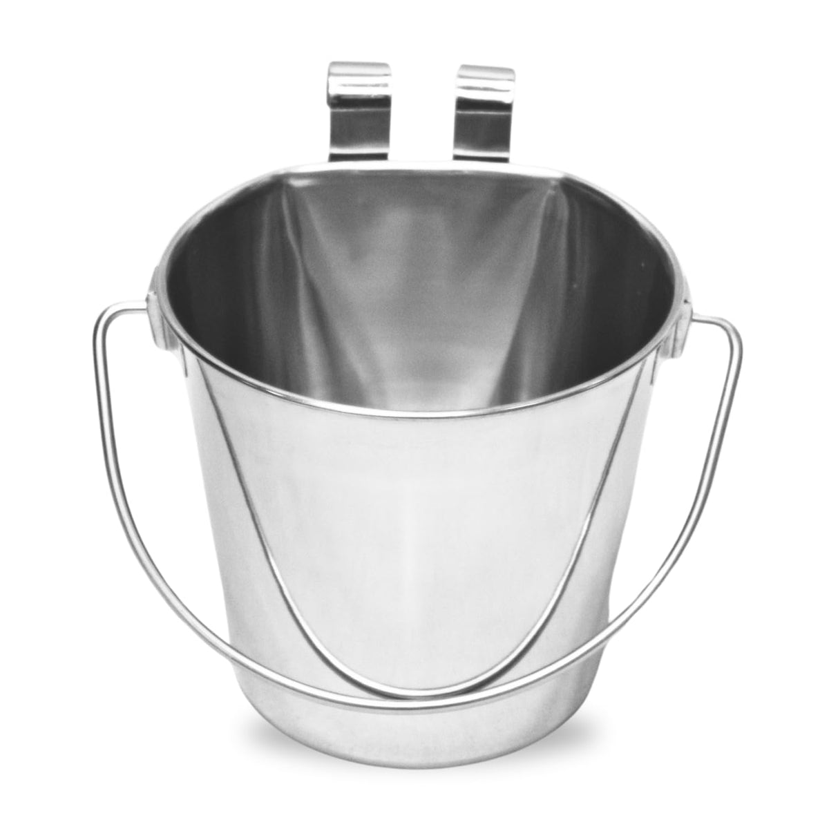 AASPIRE PETS flat back with dual hooks stabilizes the bucket on kennels for spill reduction.
