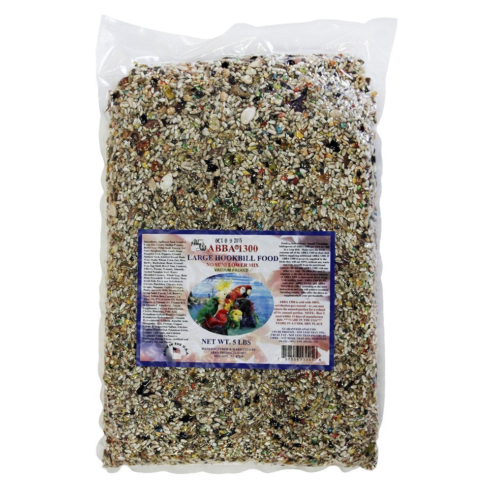 ABBA 1300 large hookbill food bag showcasing vacuum-sealed freshness for parrots.