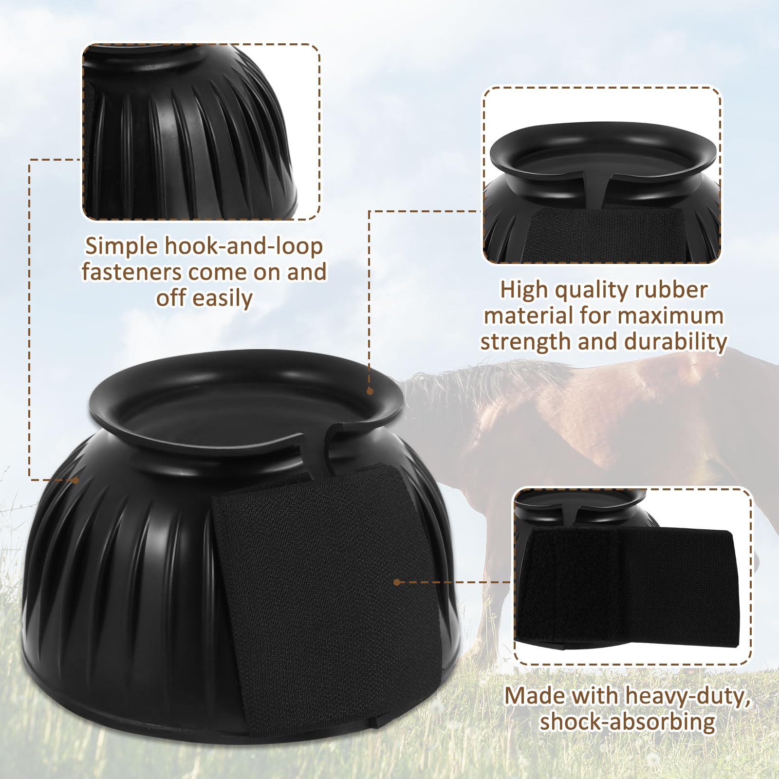 Close-up of Abbylike black bell boots showing flexible rubber material.