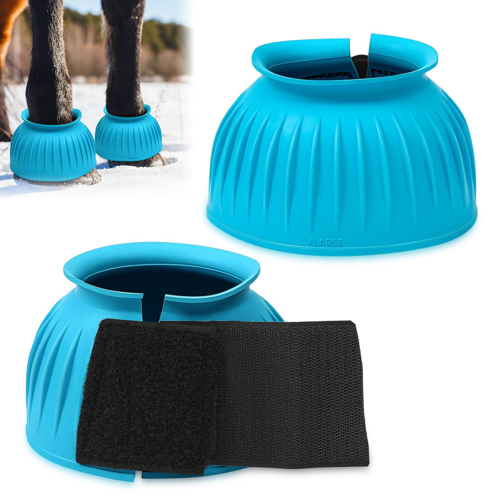 Abbylike Bell Boots blue wrap design shown during turnout for secure fit
