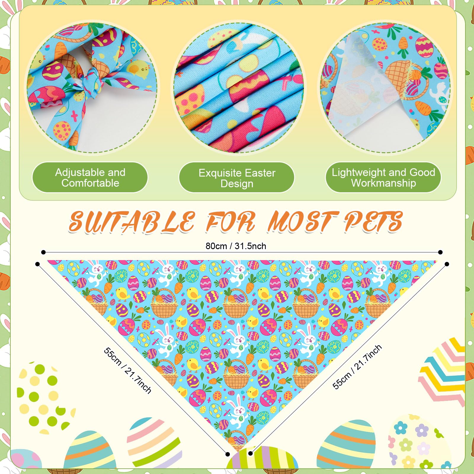 Abbylike bunny-egg-carrot-pattern bandana highlights playful patterns for cute pet costumes.