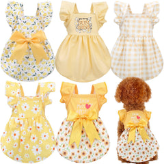 Abbylike daisy dog dress in yellow for bright park photos and comfort.