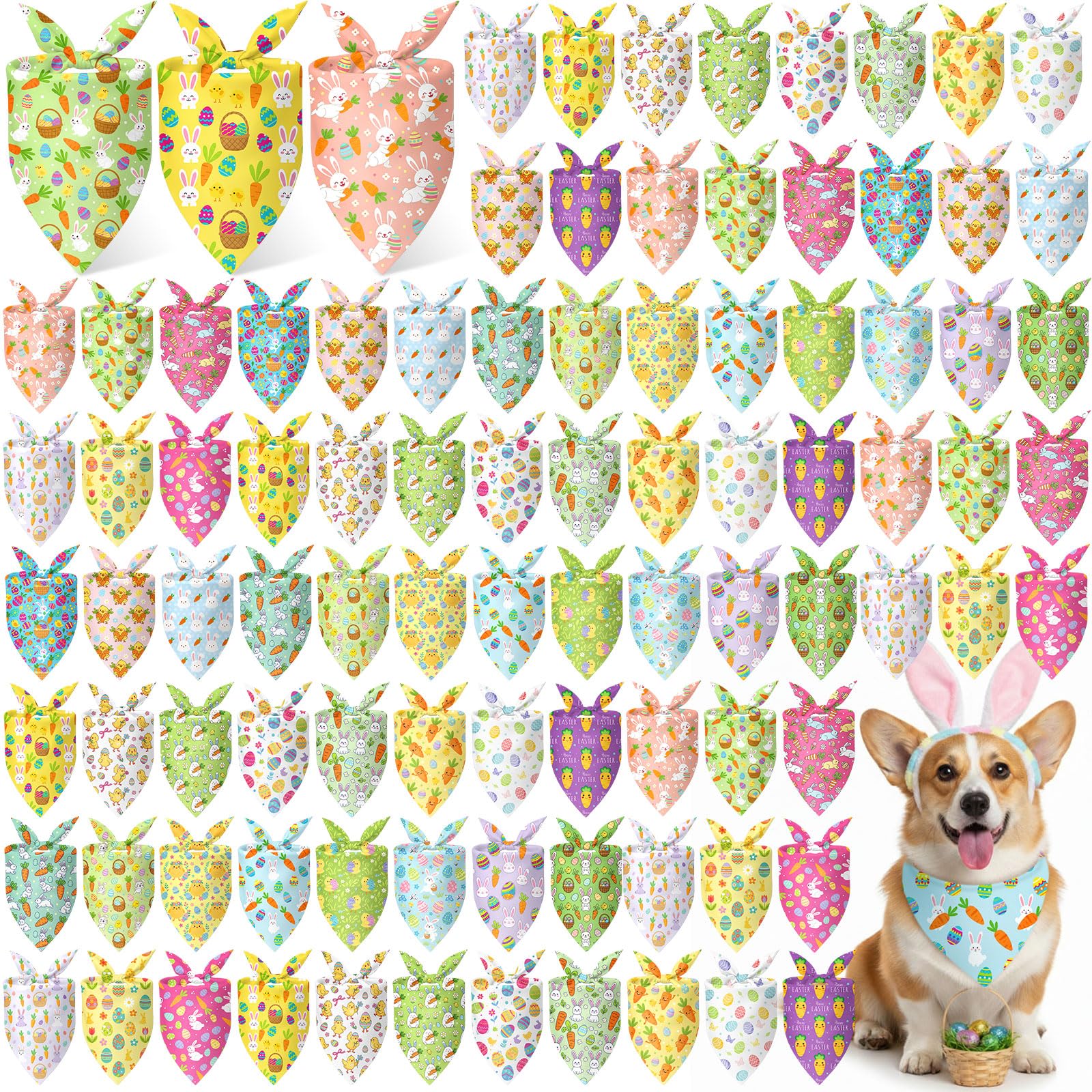 Abbylike Easter dog bandanas with bunny pattern for festive photos
