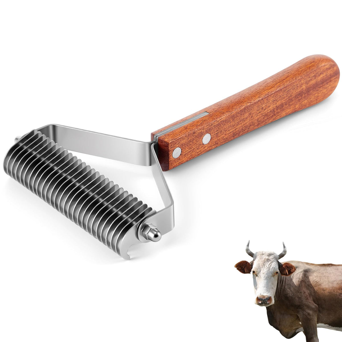 Abbylike livestock shedding comb with wood handle for gentle grooming