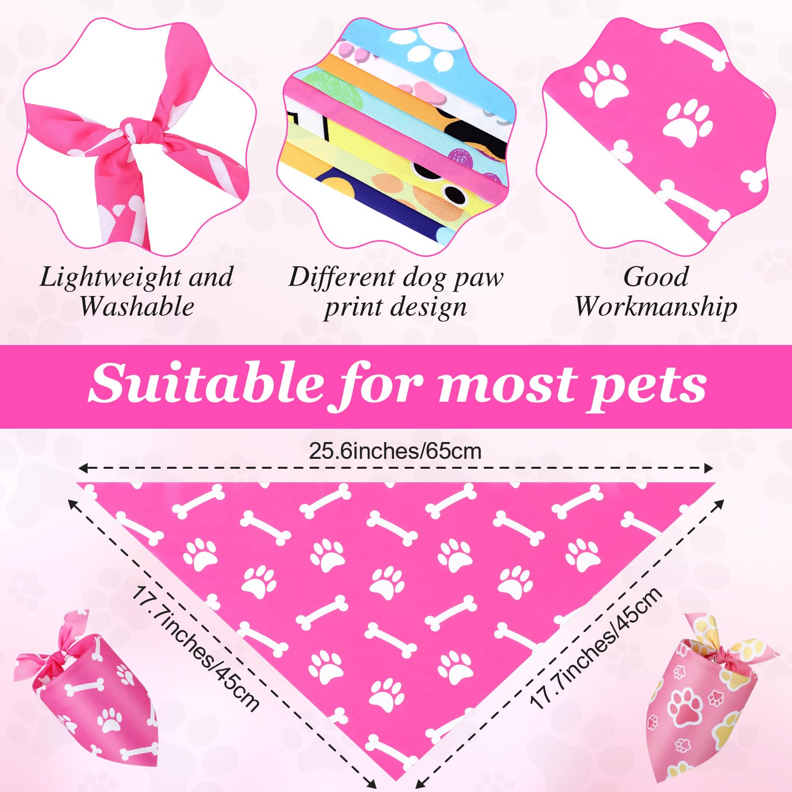 Abbylike paw-pattern bandanas with bone and heart designs for festive outings.