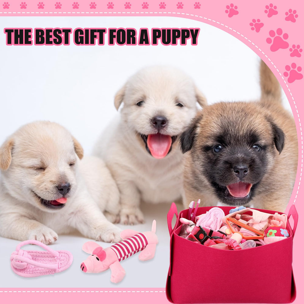 Abbylike pink blanket and pet pad create a cozy home setup for puppies.