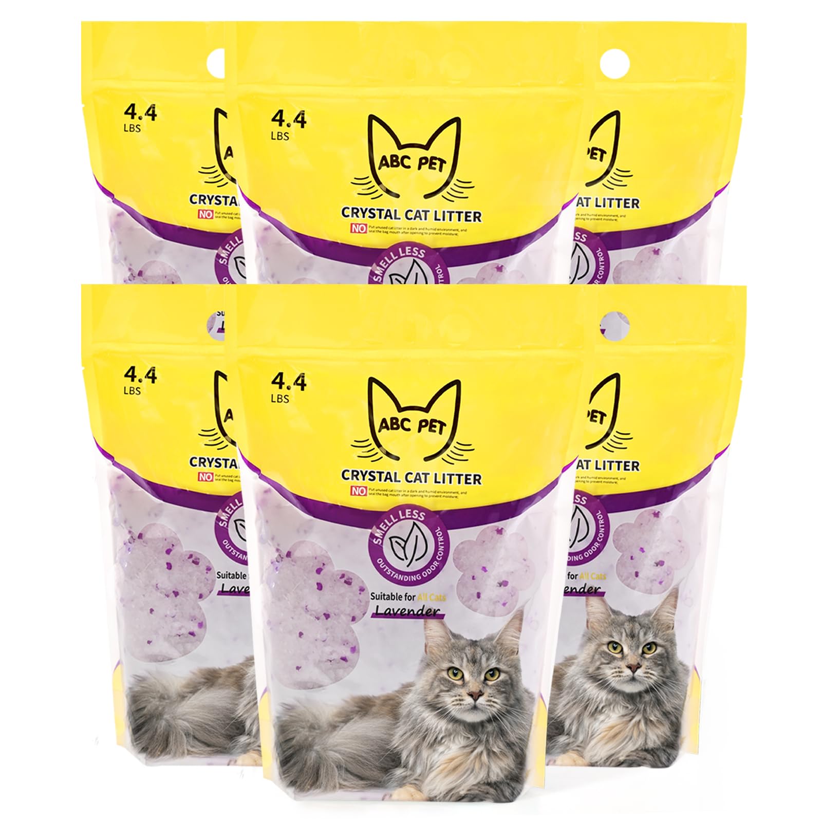 ABCpet Lavender packaging shows cat litter crystals for odor control.