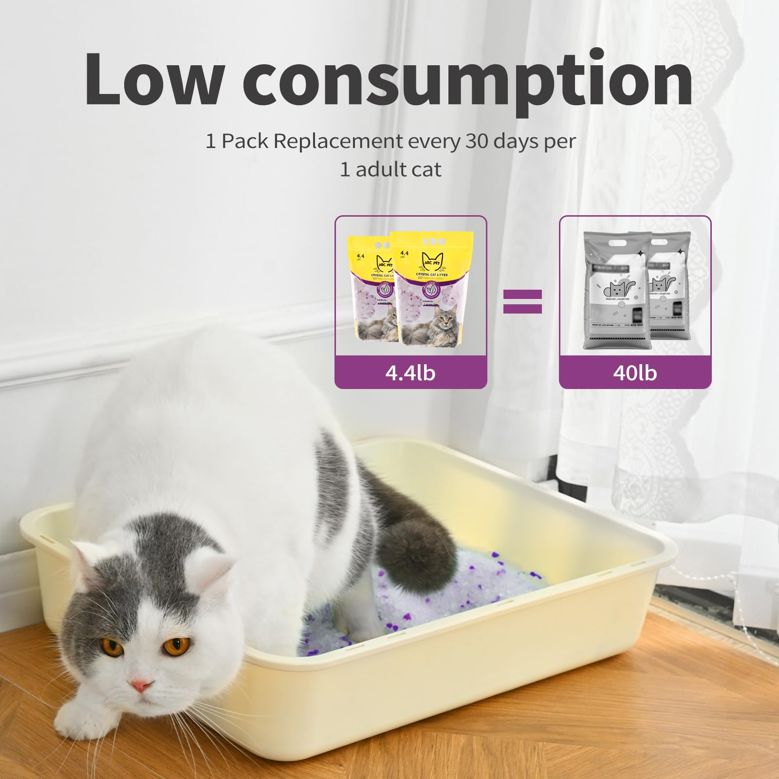 ABCpet crystals show low-tracking behavior to keep floors clean.