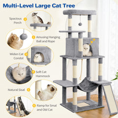ABCPET cat tree tower 63in condo offers a cozy hideout for naps.