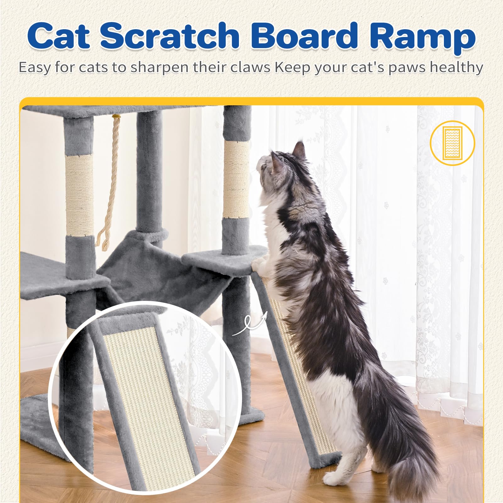 ABCPET cat tree tower 63in multi-level design encourages climbing and exploration.
