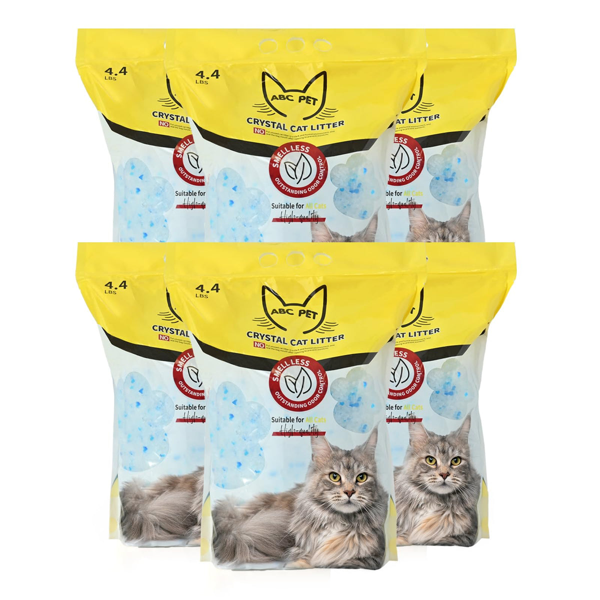 ABCPET crystal litter in a pour-ready bag delivers strong odor control for a fresher home.