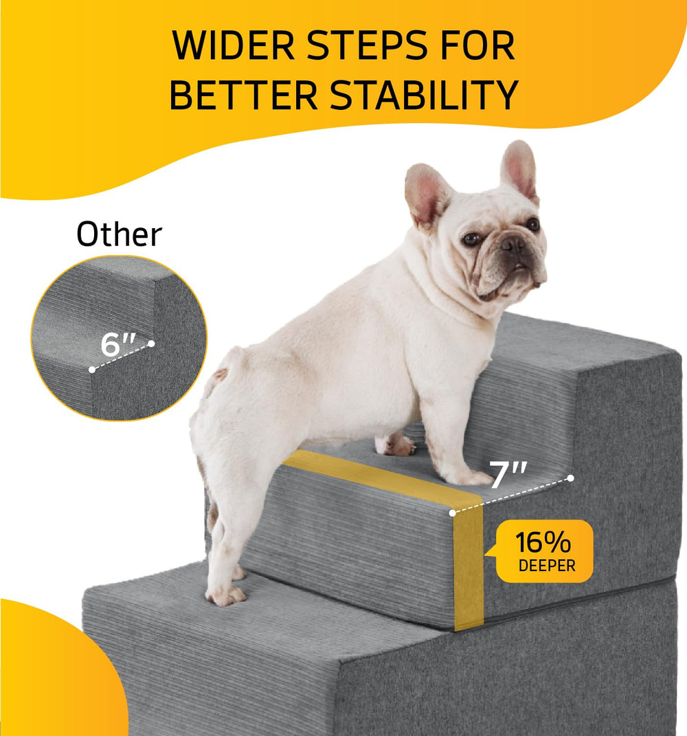 ABCPET 4-step gray stairs shown unfolded for higher beds