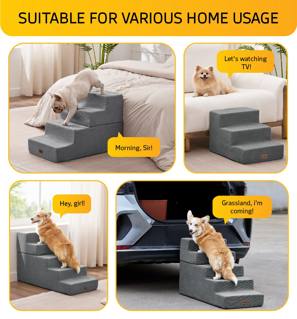 ABCPET dog stairs gray bed ramps help pets reach sofas safely