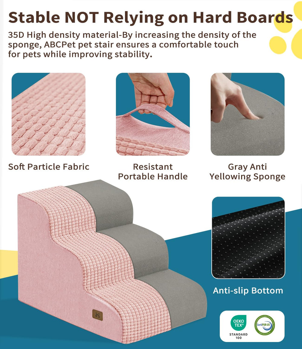 ABCPET pink dog stair stands 15.7 inches high for high beds.